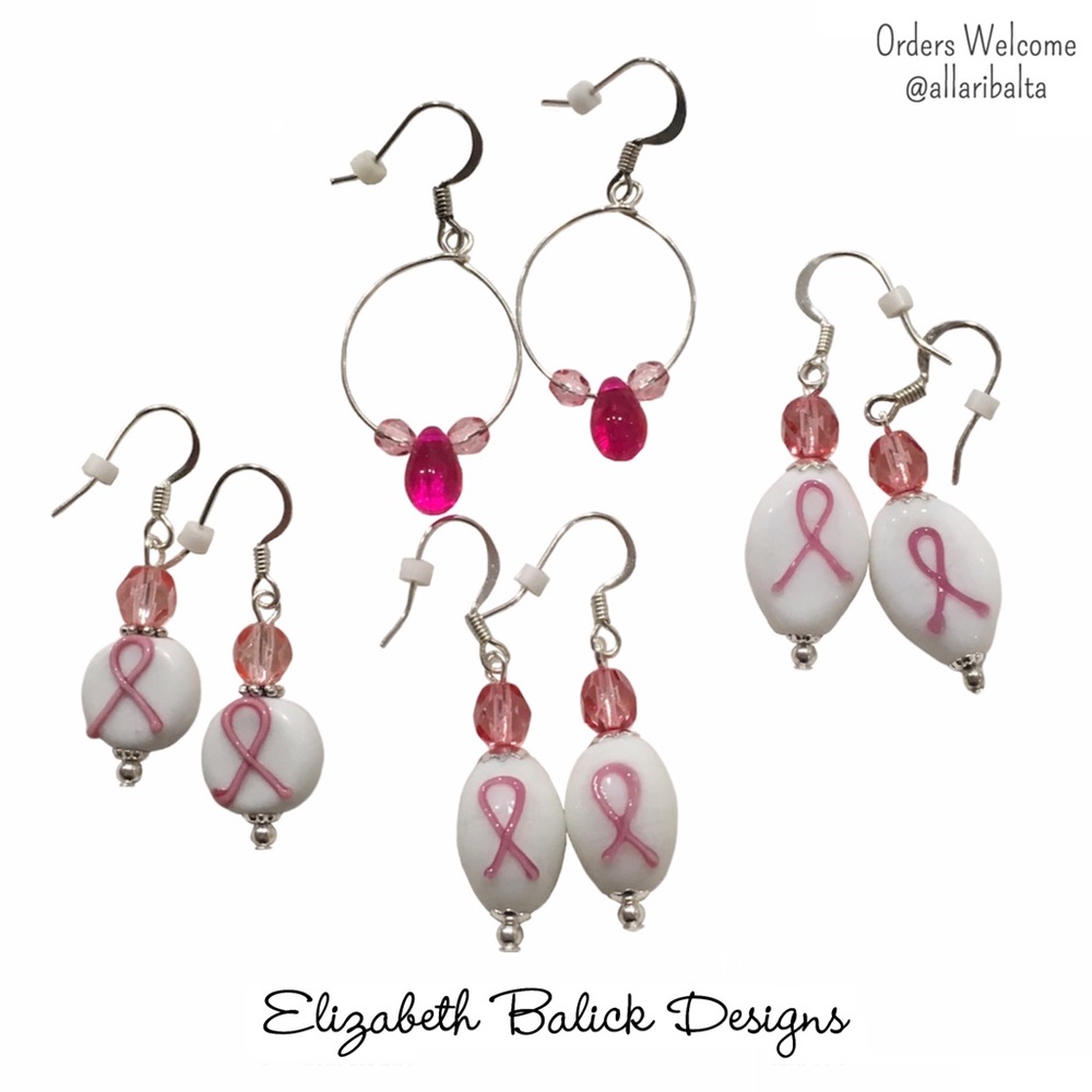 Handmade Lampwork Glass Breast Cancer Awareness Earrings, EB Designs, 1 Pair NEW - Picture 6 of 10